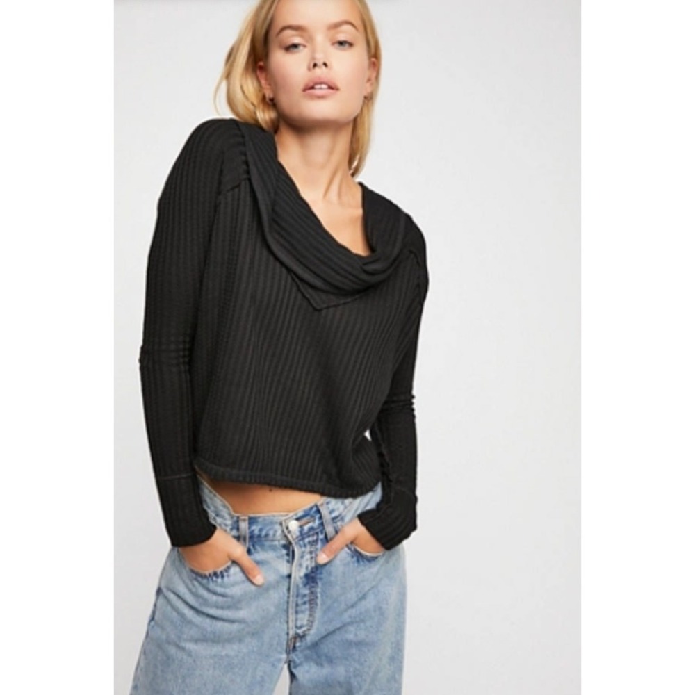 We The Free Wildcat Thermal Size S Black Waffle Knit Slouchy Oversized